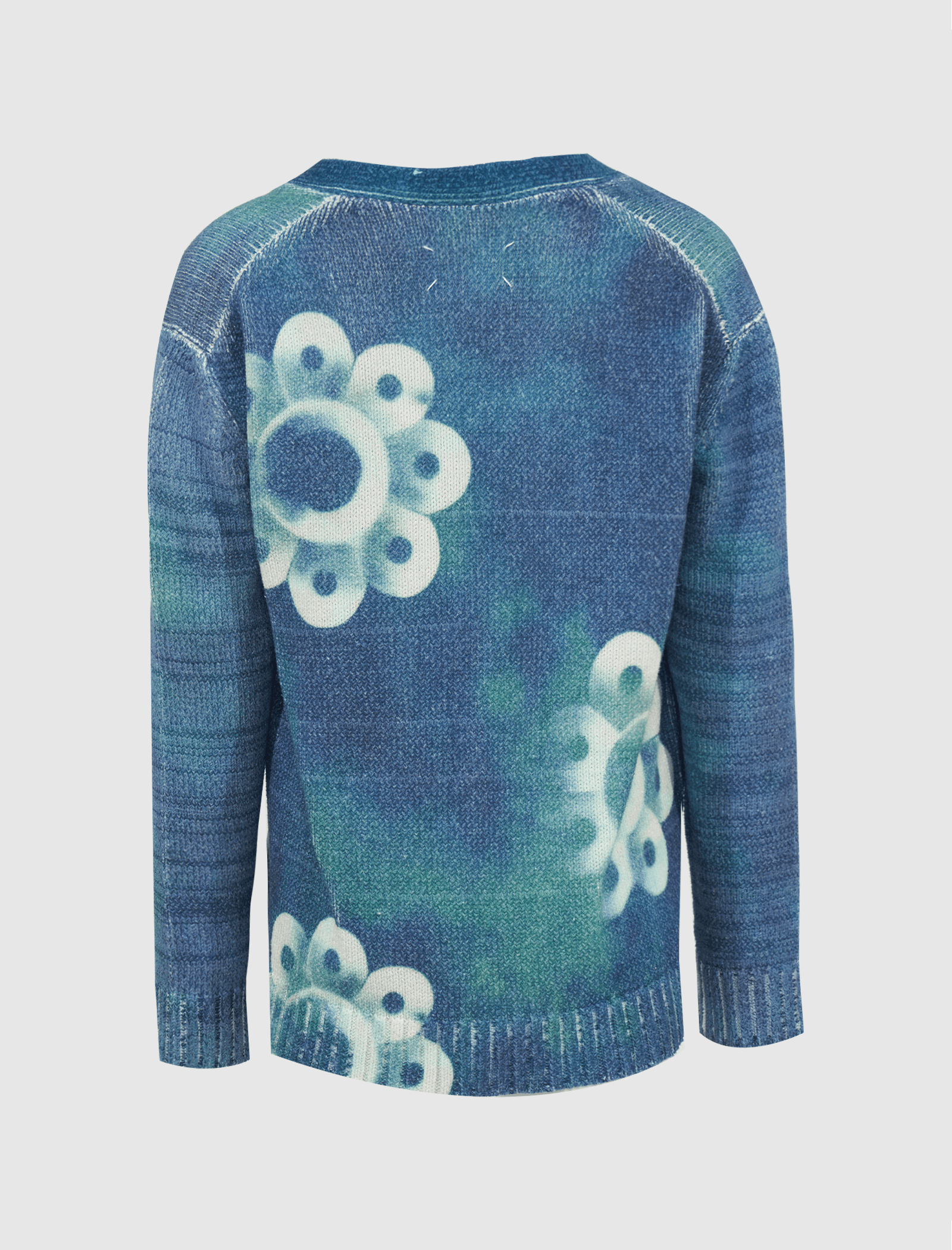Maison Margiela floral-embroidered V-neck jumper - Blue